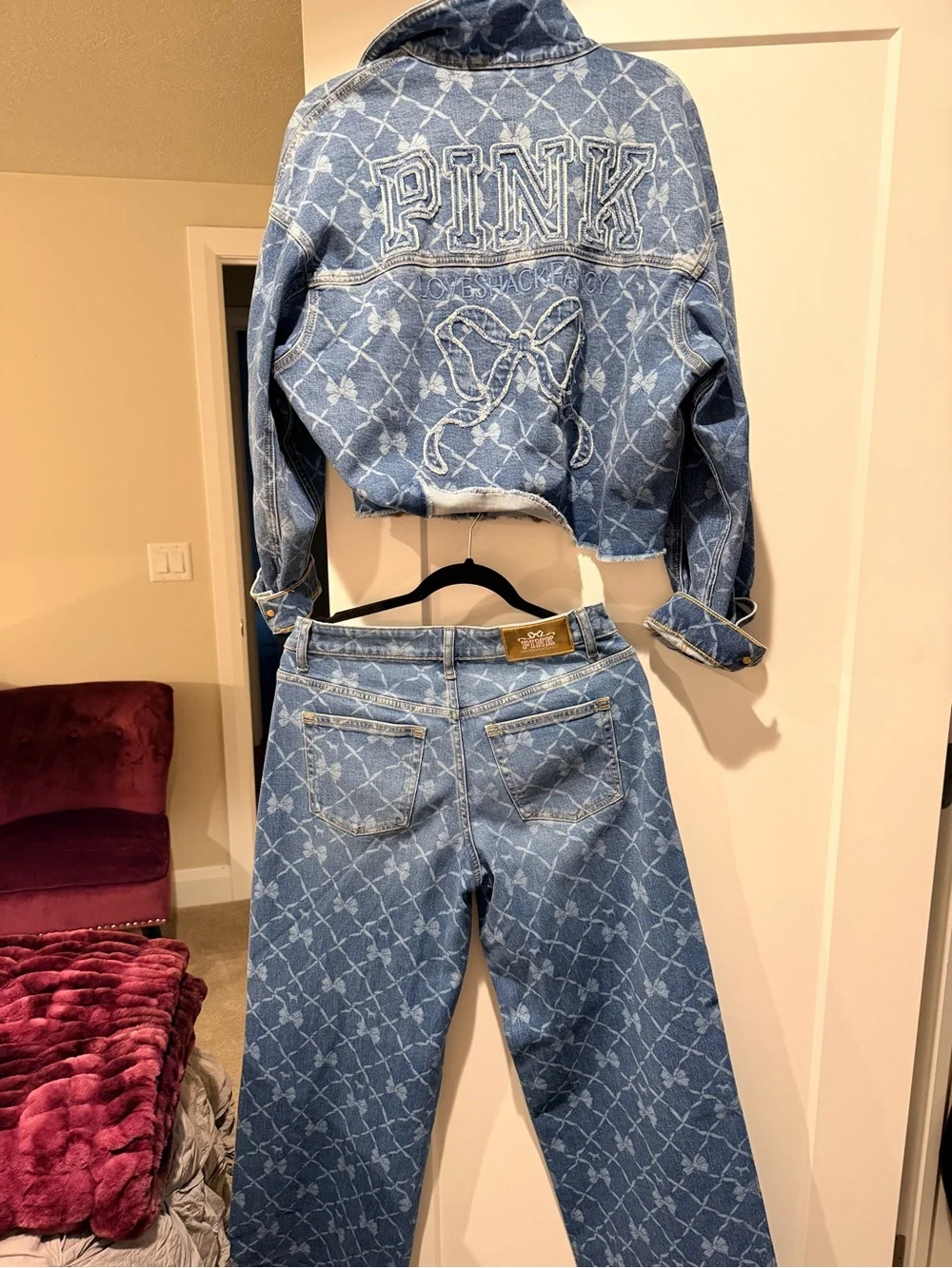 PINK Victoria's Secret x LoveShackFancy Blue Embroidered Butterfly Denim Jacket - Picture 4 of 5